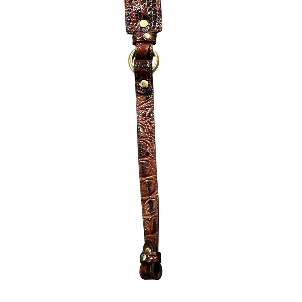 BRAHMIN Leather Embossed Adjustable Replacement Strap Brown Gold 27” - Picture 2 of 6
